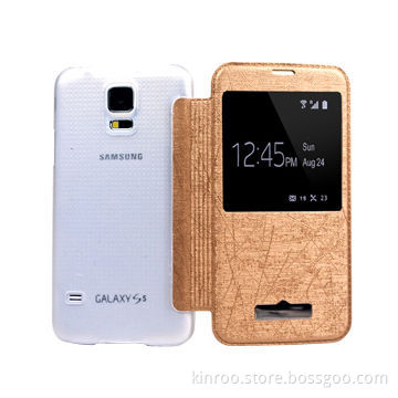 Wire drawing window case for Samsung S5 with transparent shell
